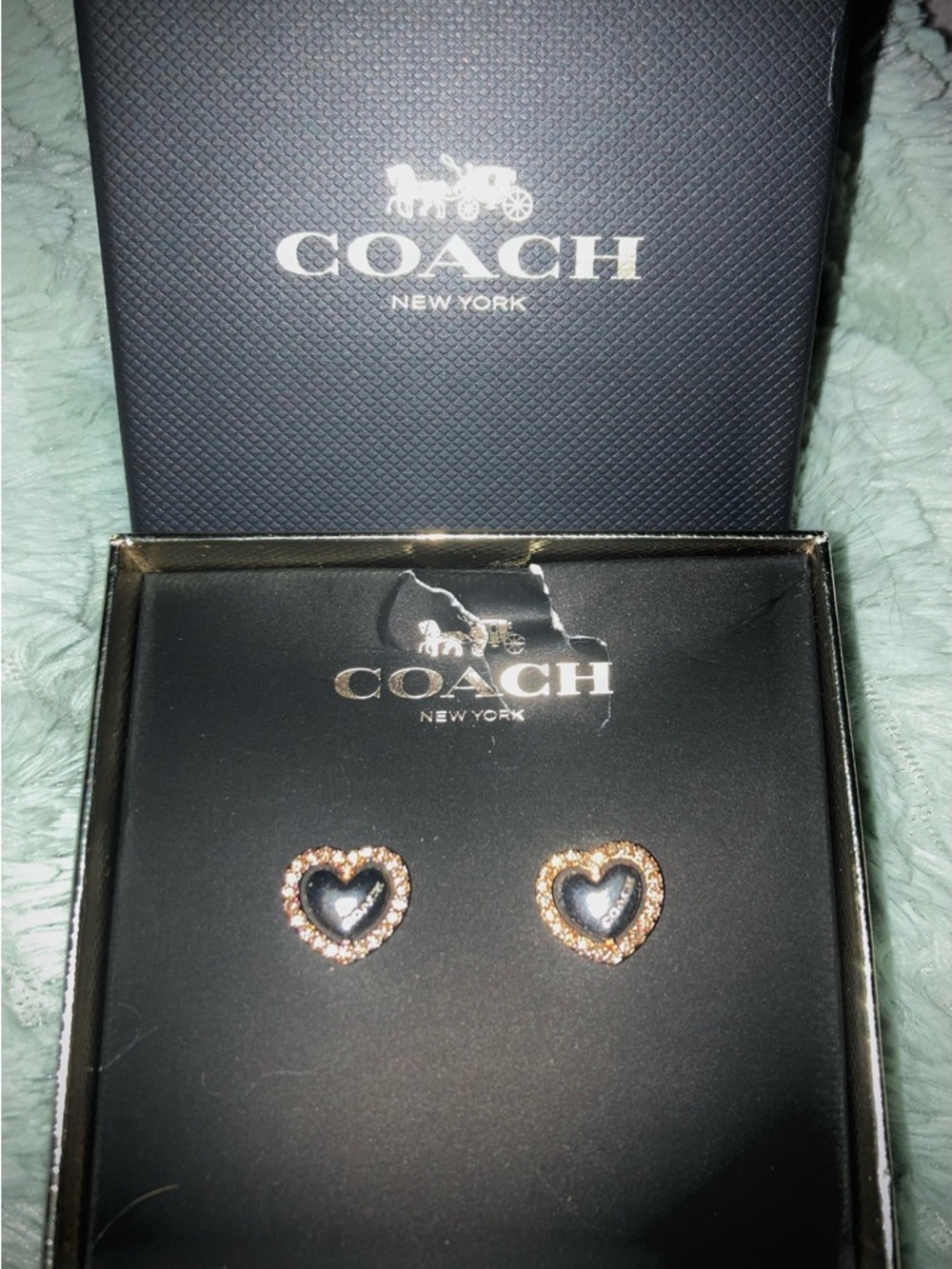 Coach Rose Gold/Silver Heart Shaped Earrings ~NIB